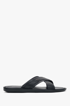 Black men’s cross-strap slide sandals in genuine leather Estro.