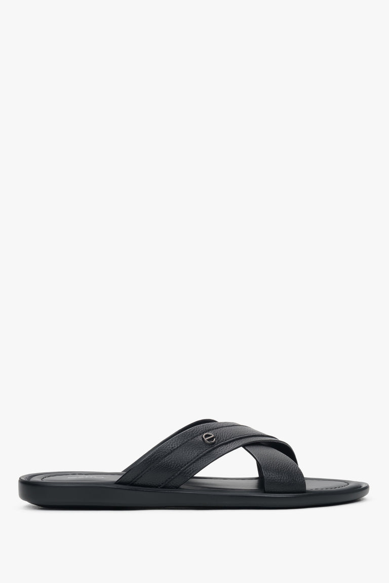 Black men’s cross-strap slide sandals in genuine leather Estro.