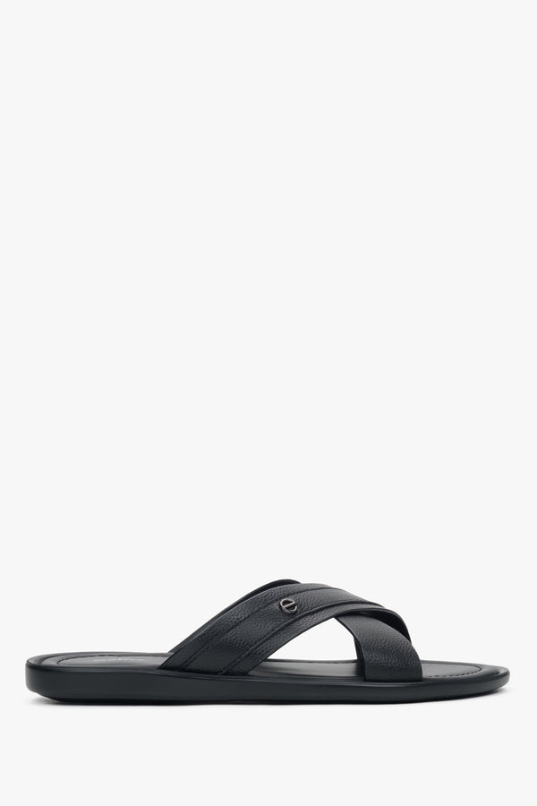 Black men’s cross-strap slide sandals in genuine leather Estro.