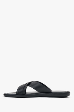 Men’s black slide sandals with soft leather lining and insole.