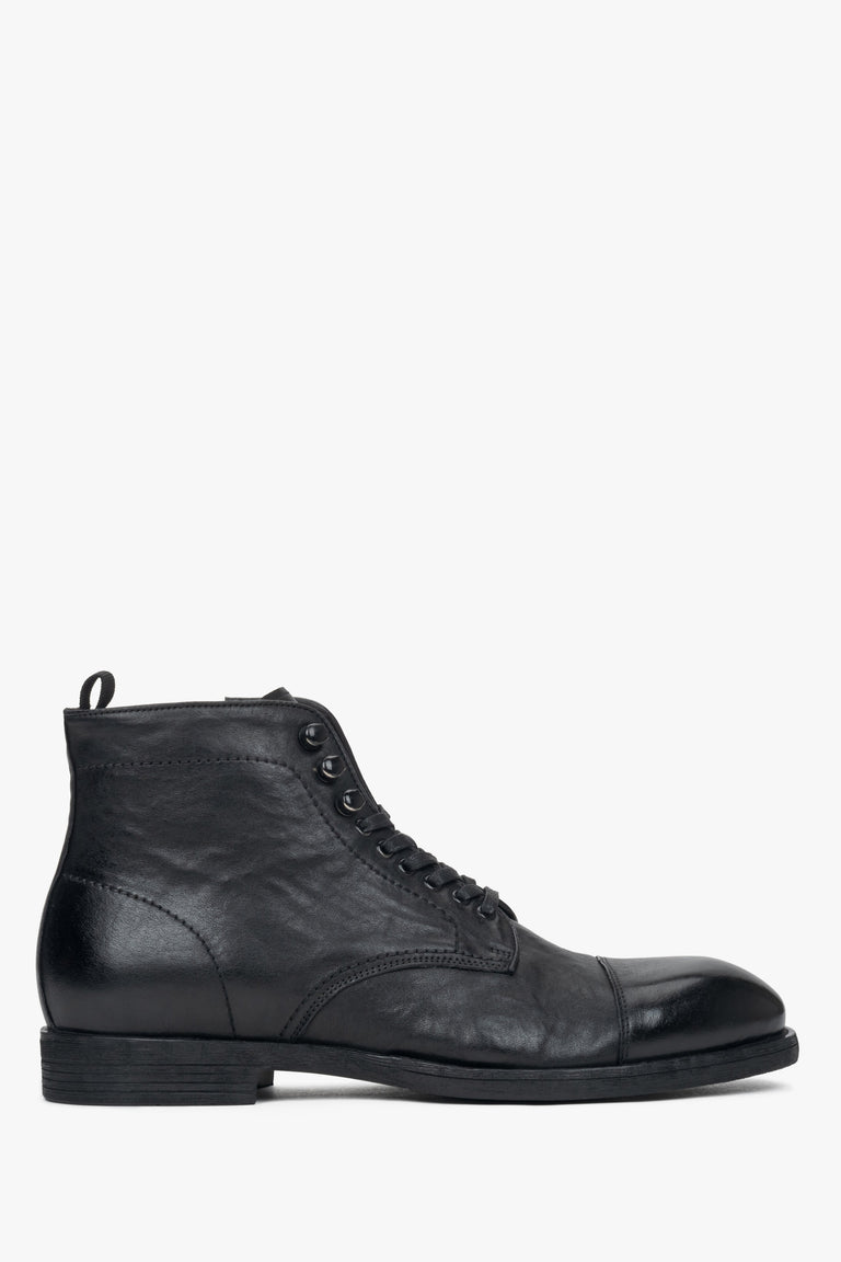 Men's Black Leather Laced-Up Ankle Boots Estro ER00116160