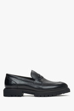 Men's Black Leather Penny Loafers with Comfortable Sole Estro ER00115982.