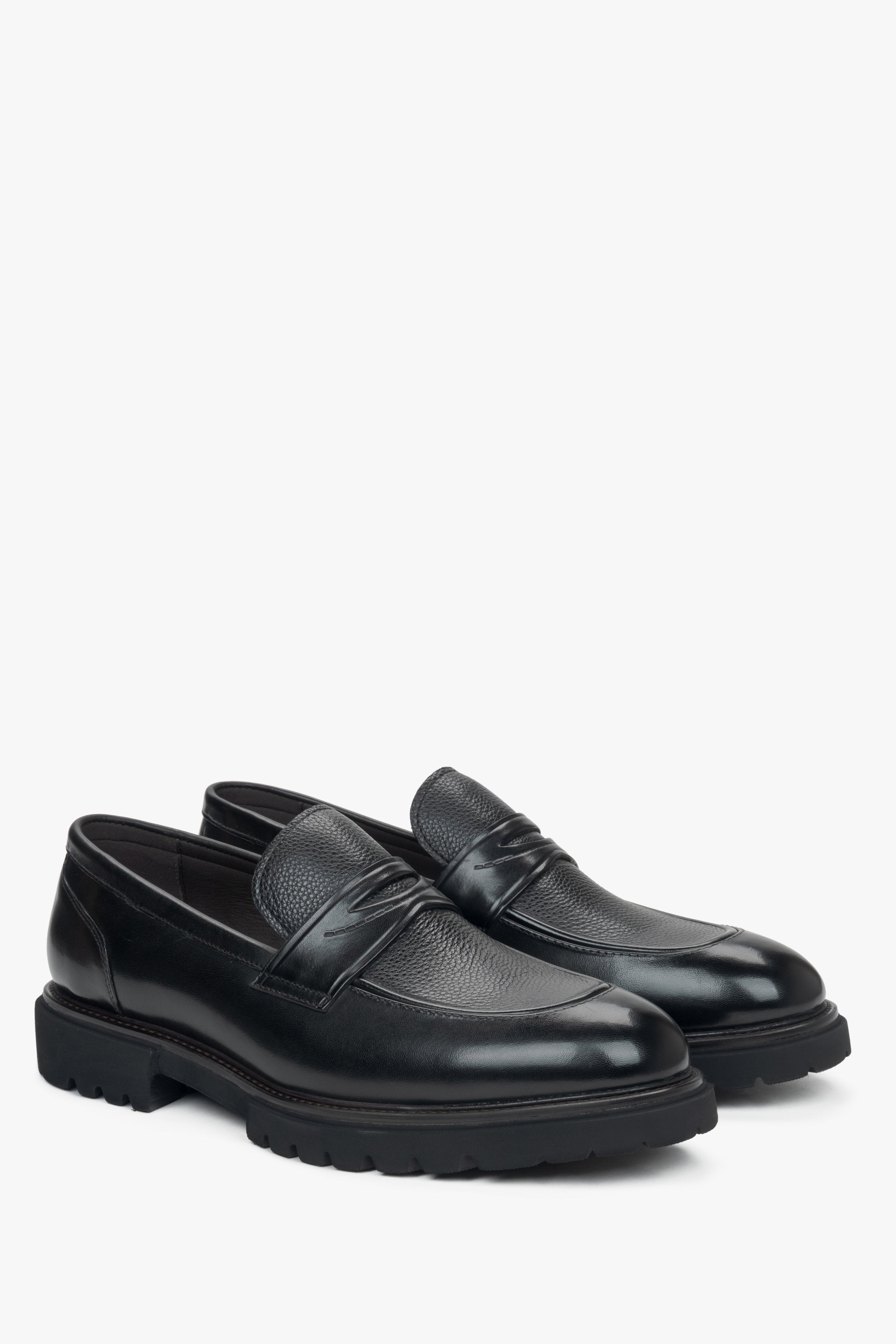 Men's black leather penny loafers with comfortable sole Estro ER00115982.