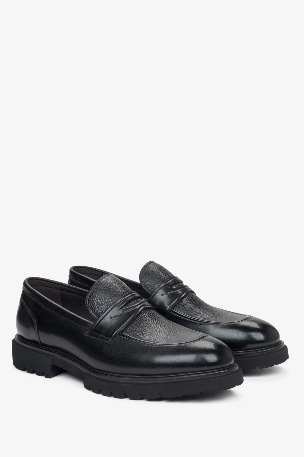 Men's black leather penny loafers with comfortable sole Estro ER00115982.