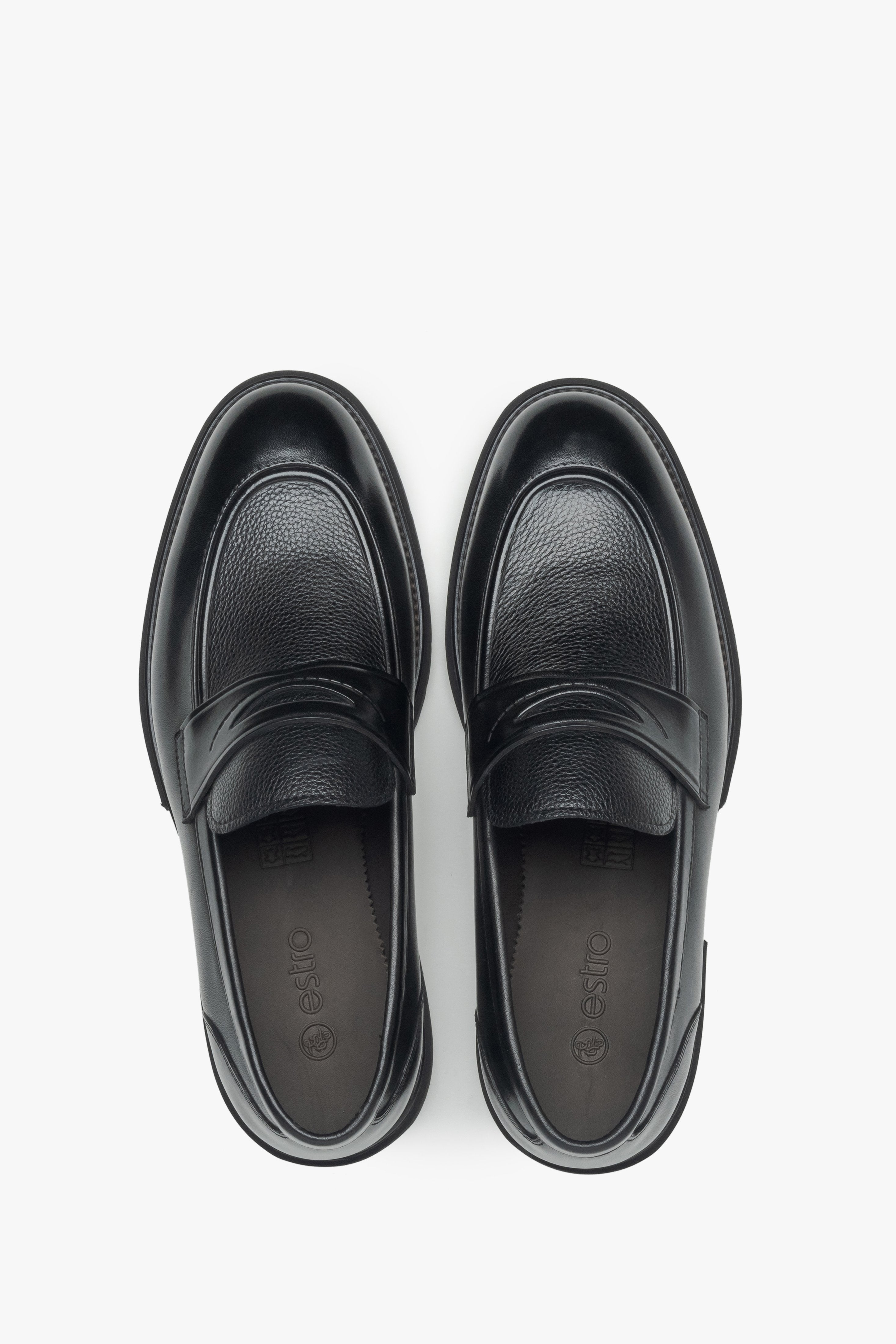 Men's loafers Estro ER00115982, black, leather, penny style, with comfortable sole.