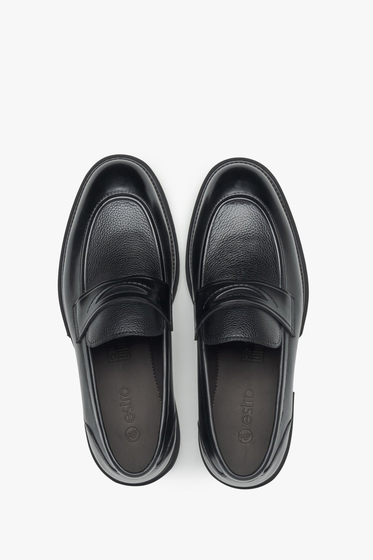 Men's loafers Estro ER00115982, black, leather, penny style, with comfortable sole.