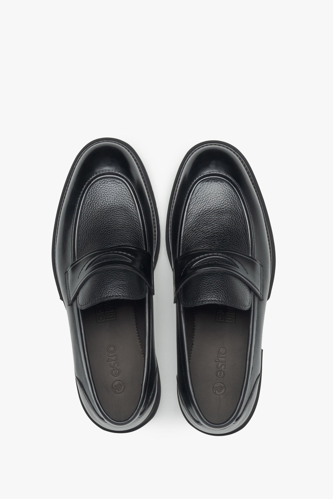 Men's loafers Estro ER00115982, black, leather, penny style, with comfortable sole.