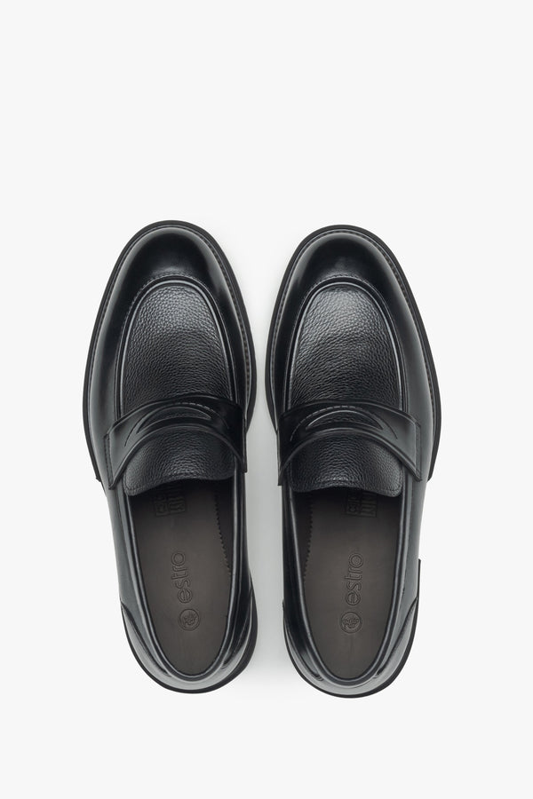 Men's loafers Estro ER00115982, black, leather, penny style, with comfortable sole.