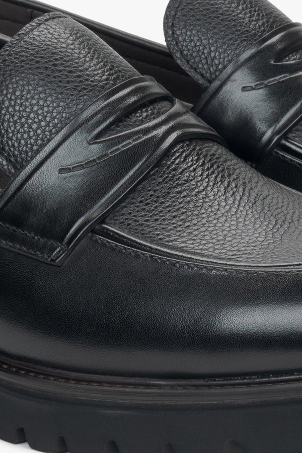 Men's black leather penny loafers Estro ER00115982, penny style, with comfortable sole.