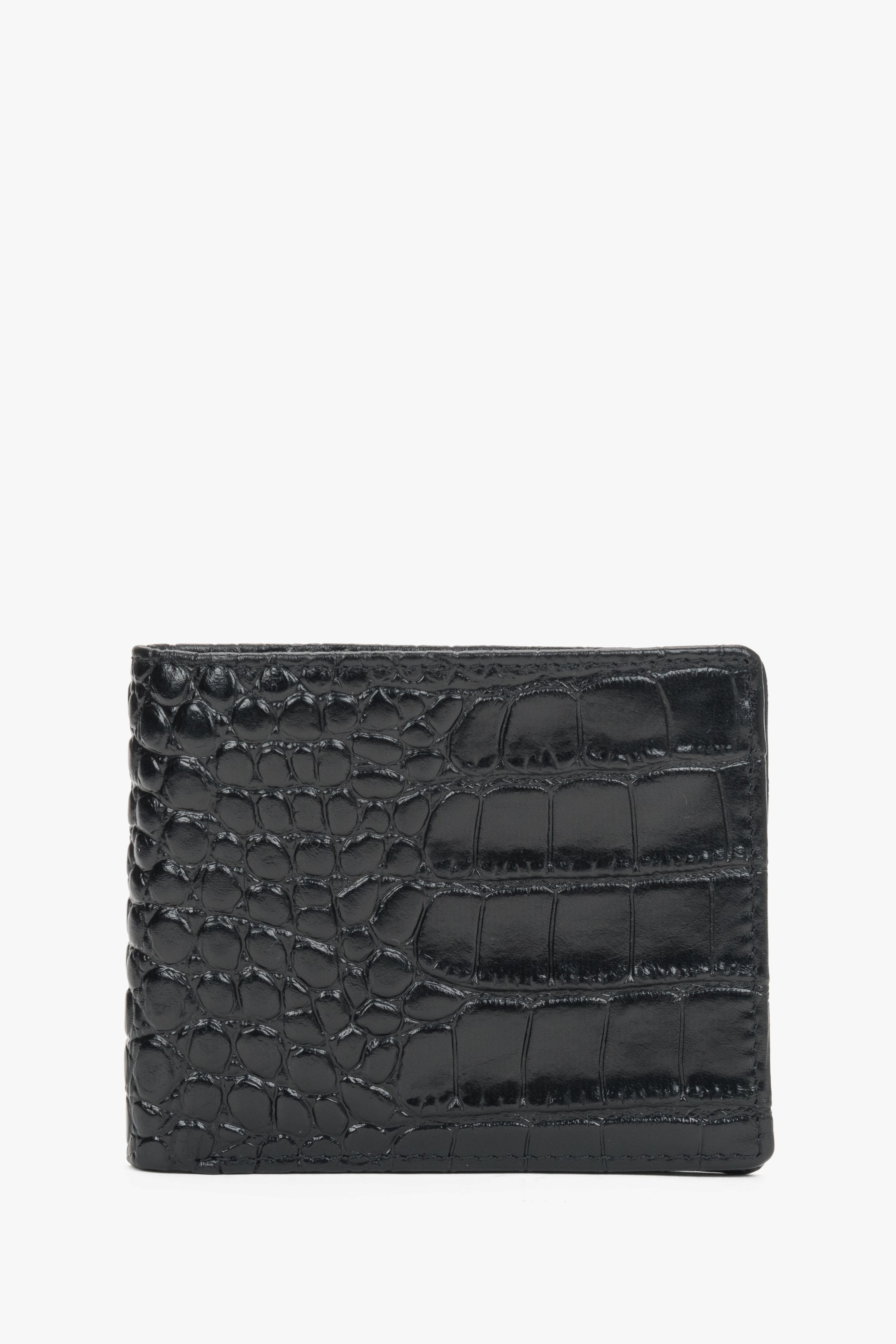 Men's Black Leather wallet with Crocodile-Embossed Pattern Estro ER00120434