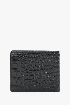 Men’s black leather wallet with crocodile-embossed pattern.
