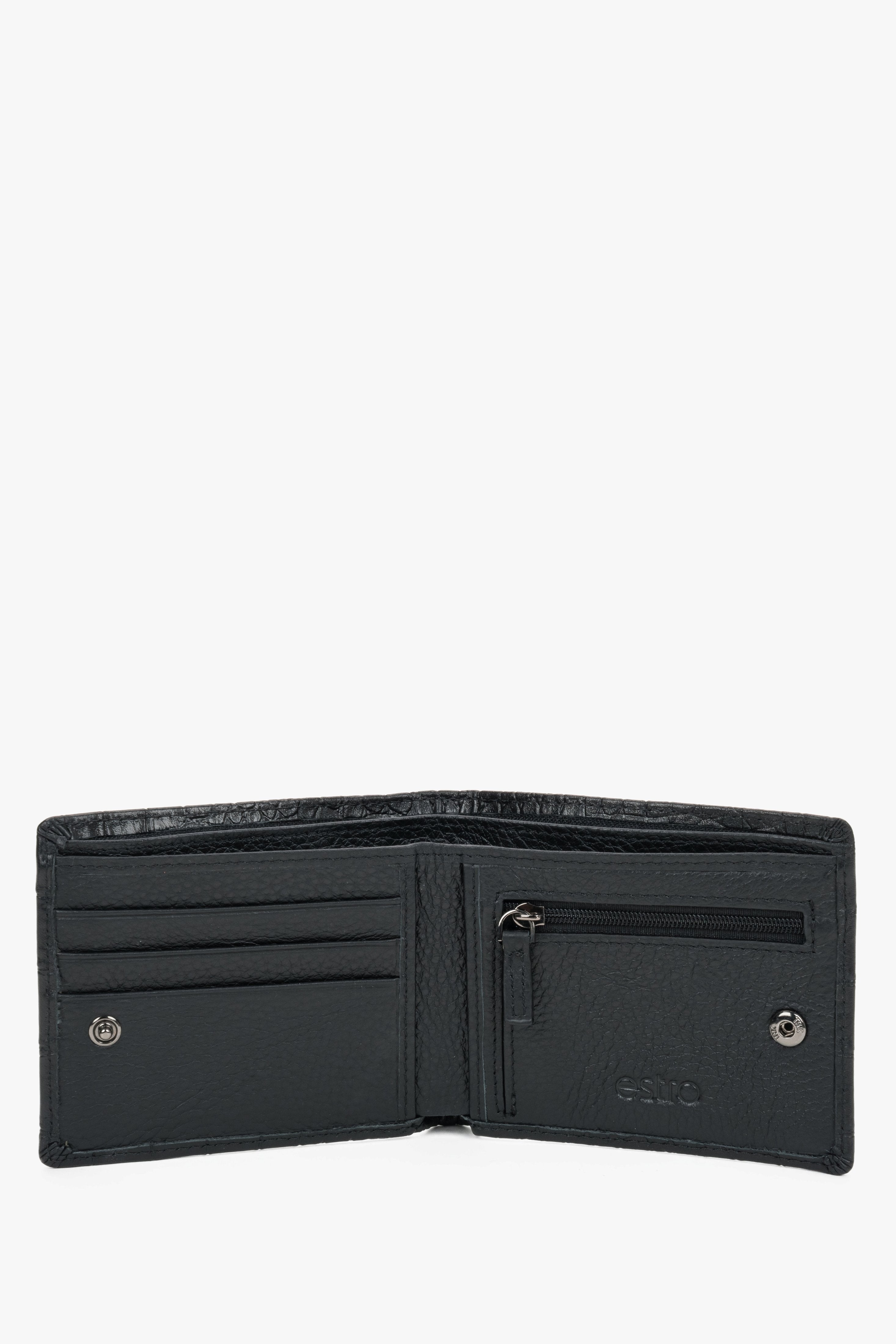 Inside view of black men's wallet with card slots.