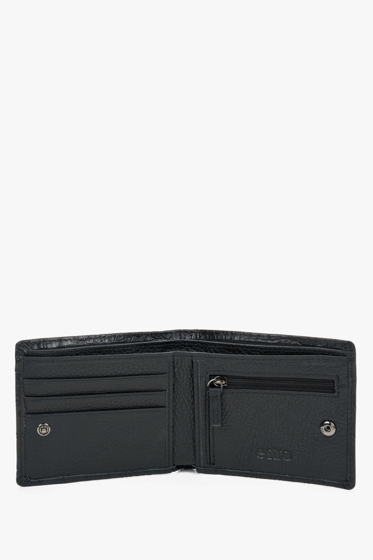 Inside view of black men's wallet with card slots.