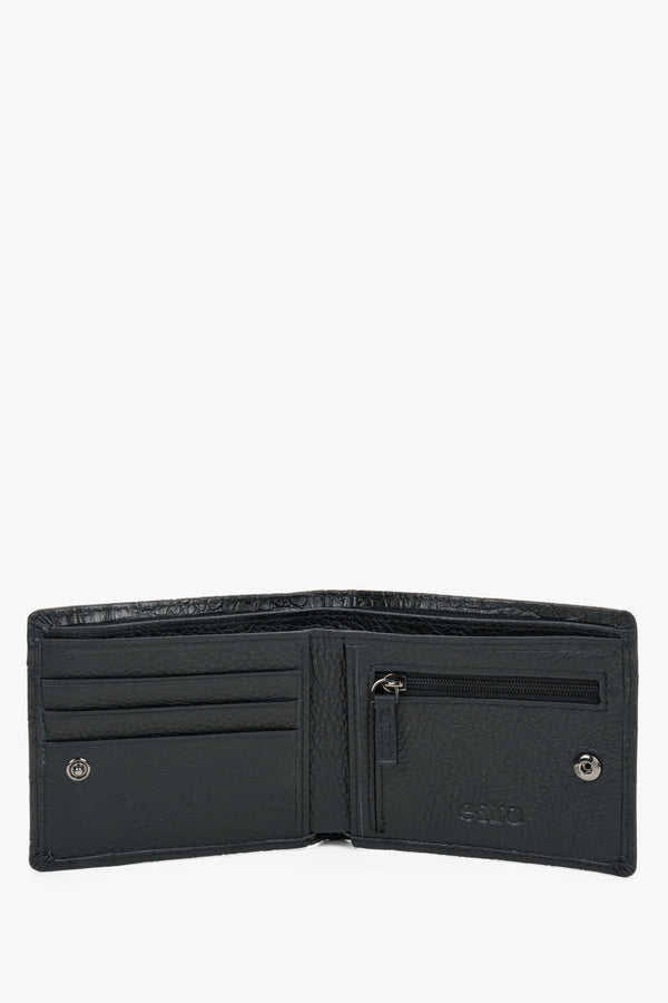 Inside view of black men's wallet with card slots.