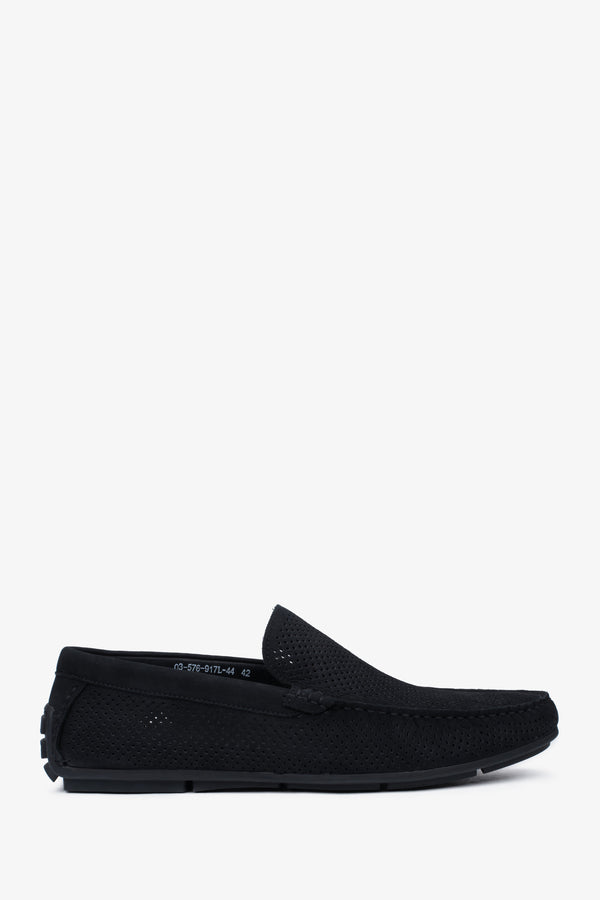 Men's Black Perforated Nubuck Loafers for Summer Estro ER00117000.