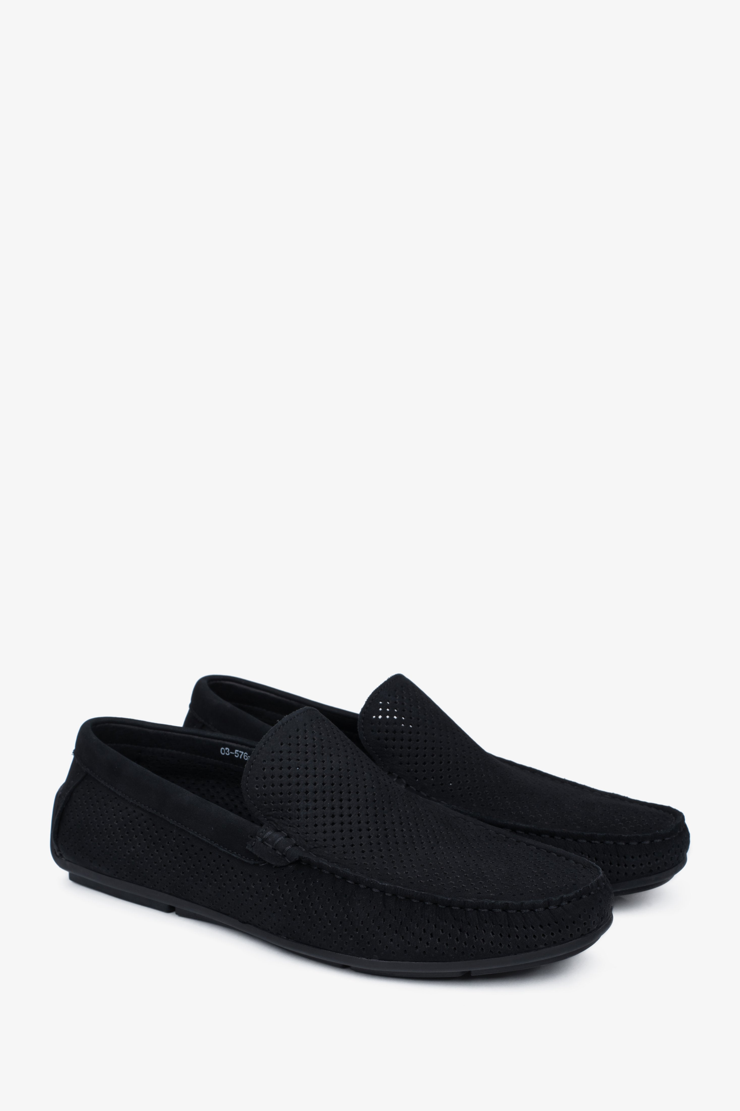 Men’s black perforated loafers in natural nubuck Estro.