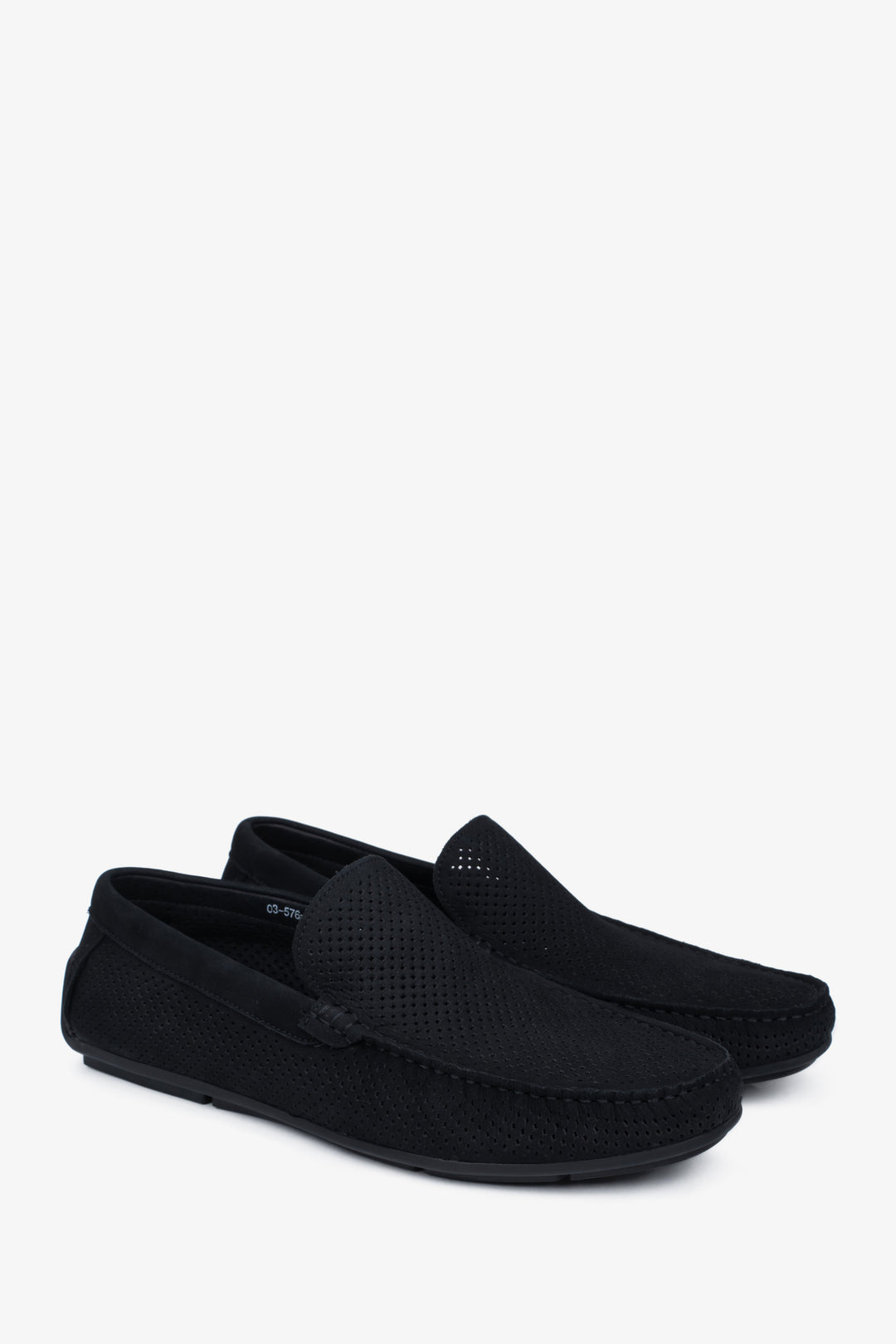 Men’s black perforated loafers in natural nubuck Estro.