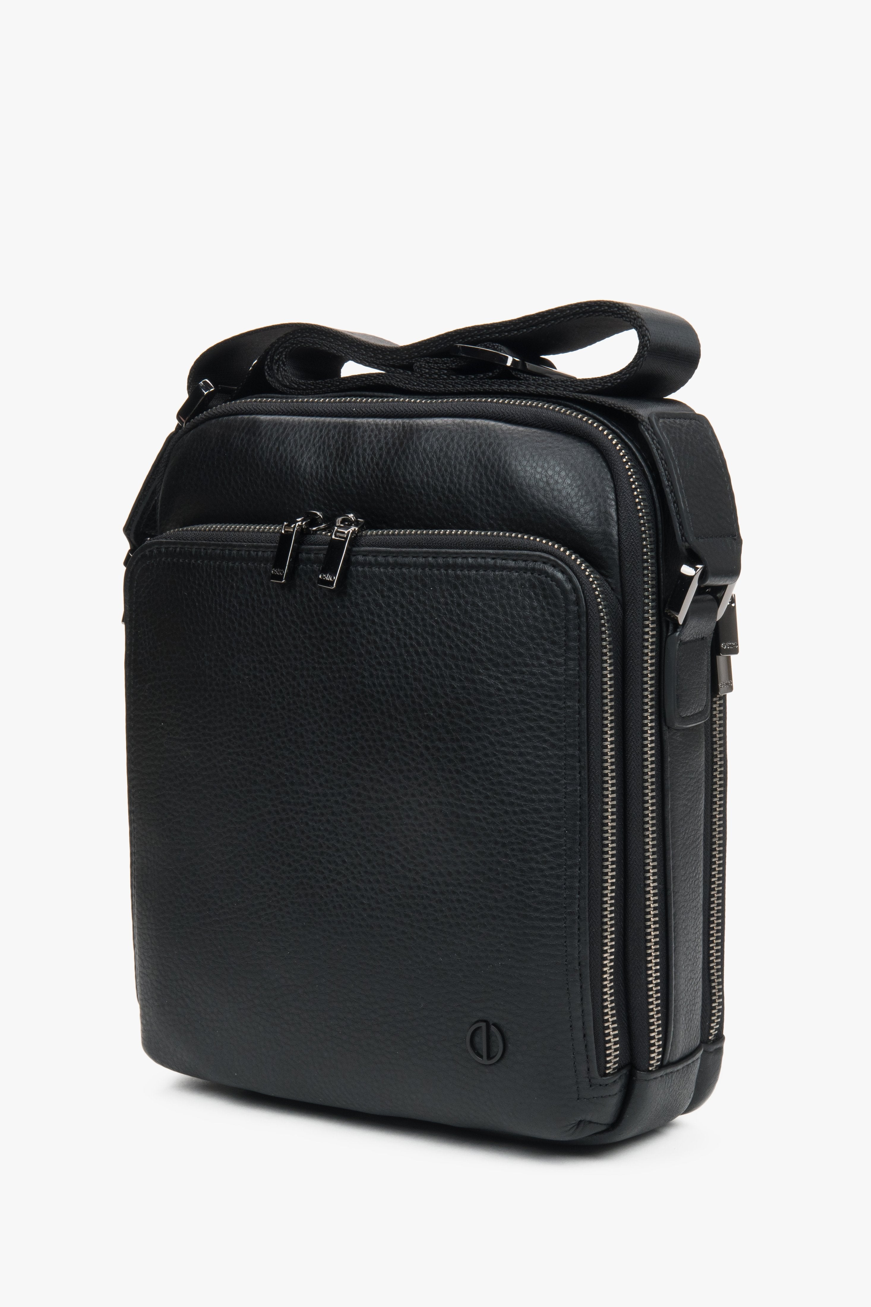 Men’s shoulder bag, black, genuine leather, Estro.