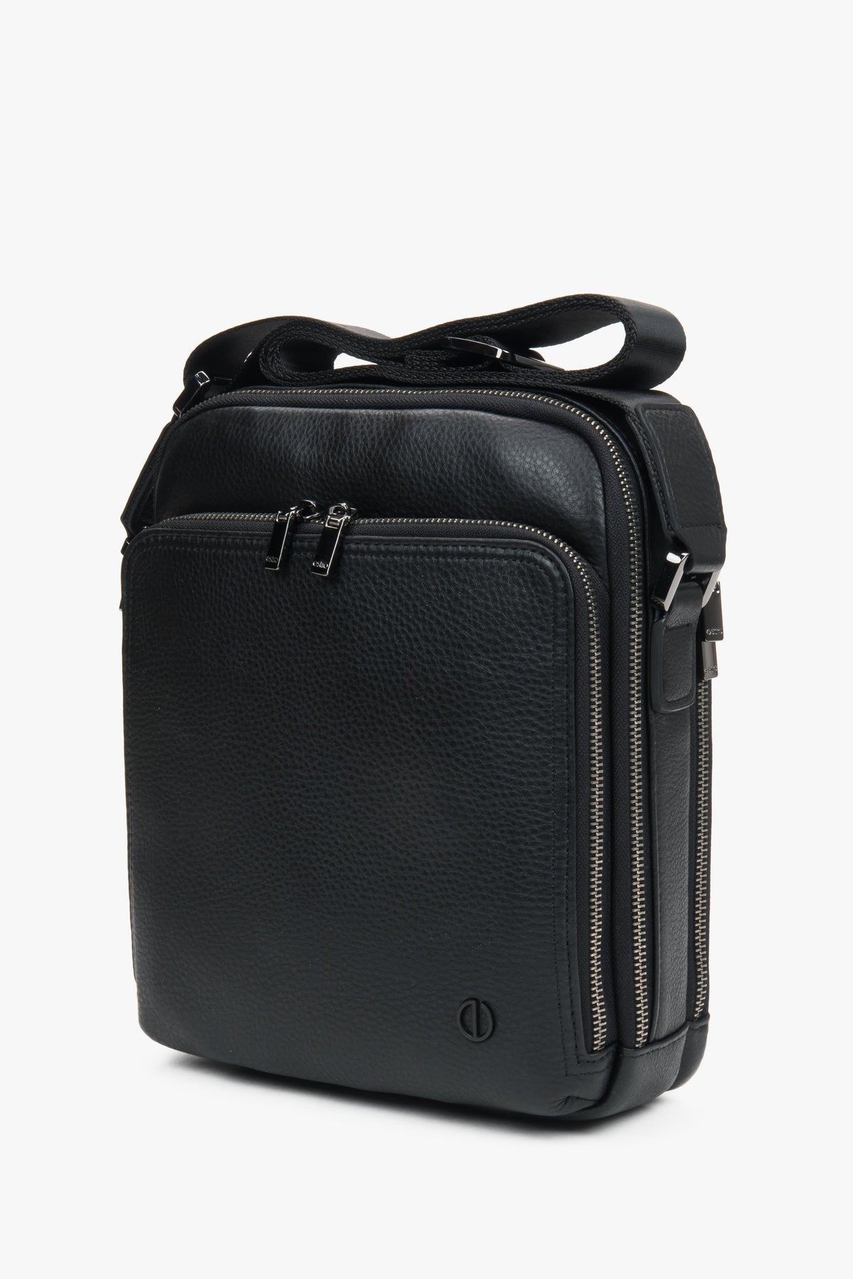 Men’s shoulder bag, black, genuine leather, Estro.