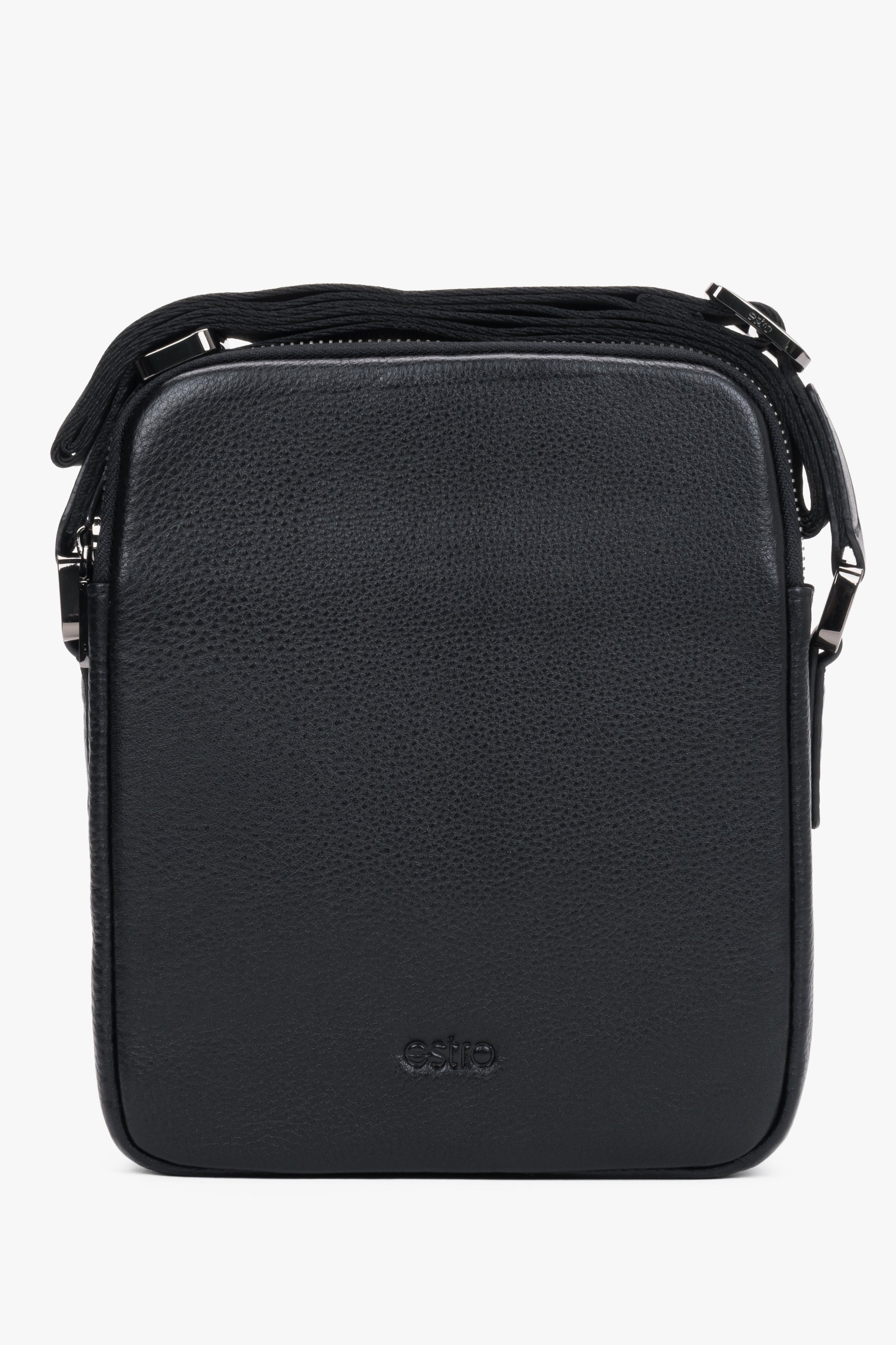 Men's Black Shoulder Bag made of Pebbled Genuine Leather Estro ER00120403.