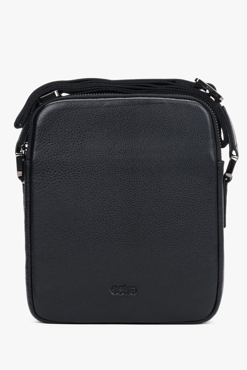 Men's Black Shoulder Bag made of Pebbled Genuine Leather Estro ER00120403.