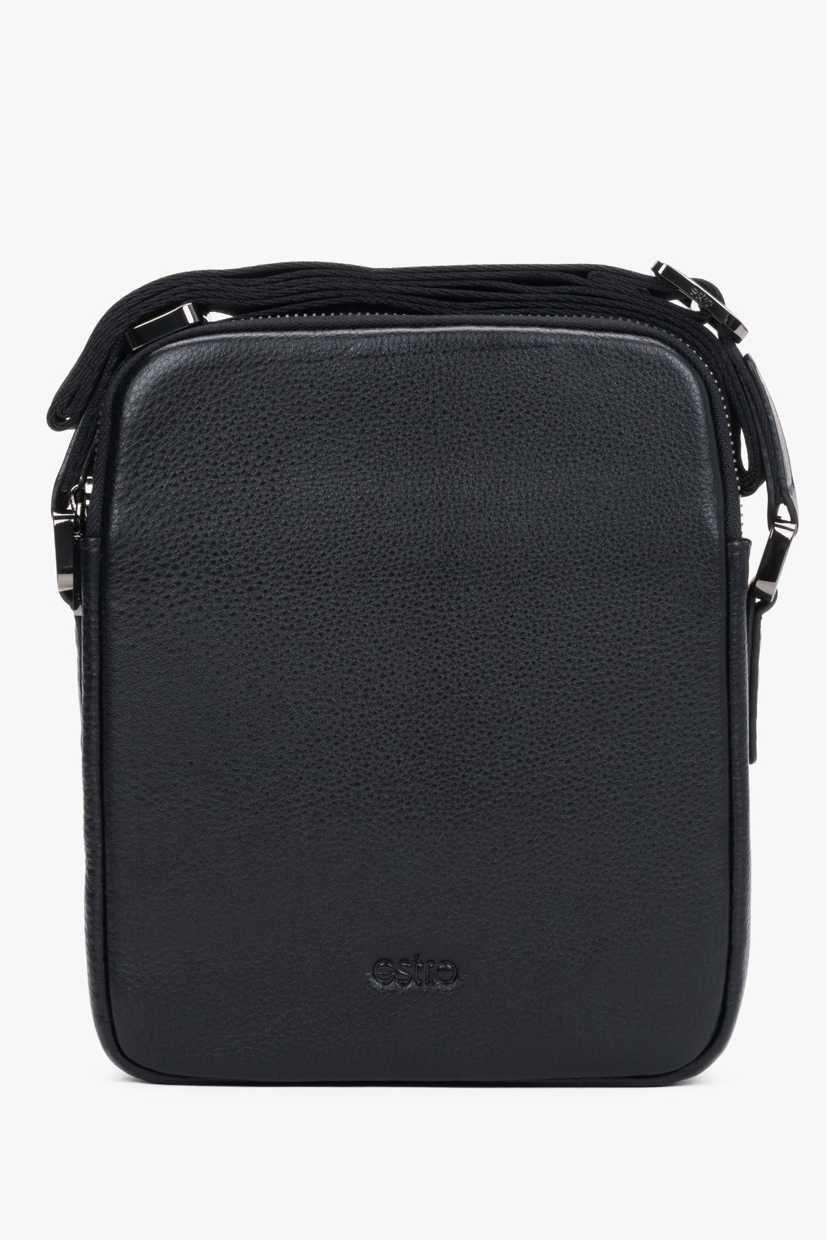 Men's Black Shoulder Bag made of Pebbled Genuine Leather Estro ER00120403.