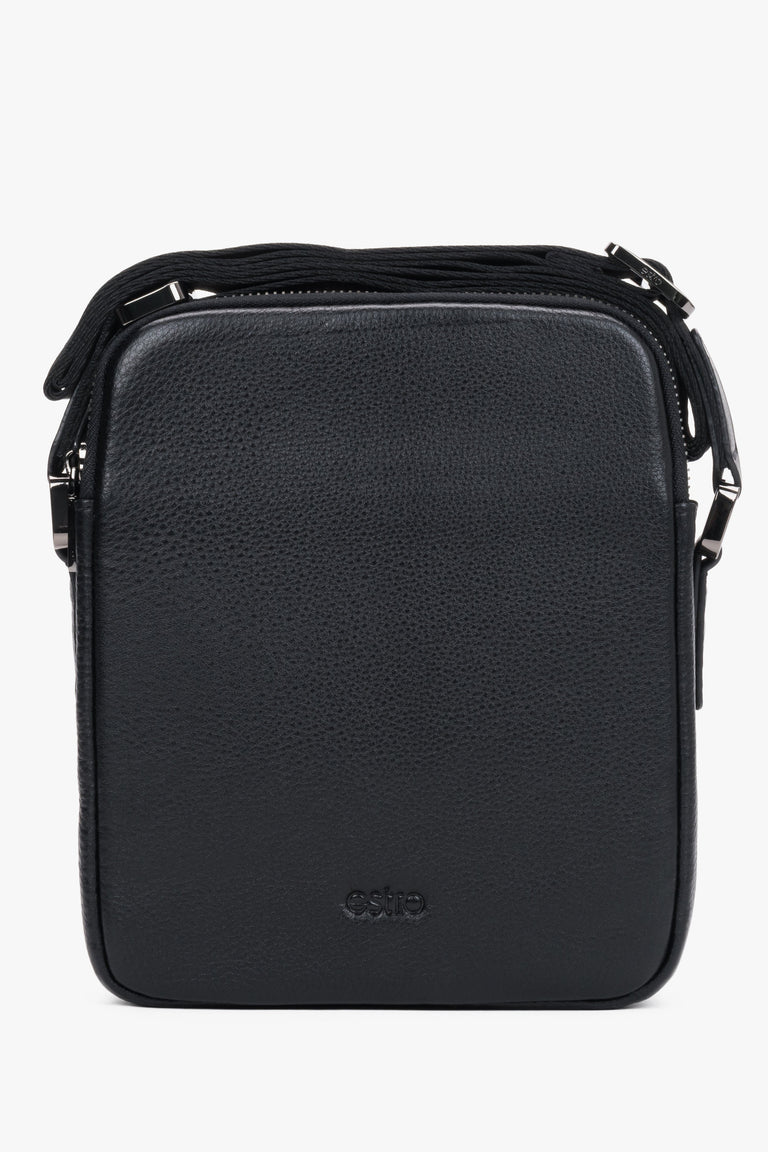 Men's Black Shoulder Bag made of Pebbled Genuine Leather Estro ER00120403.