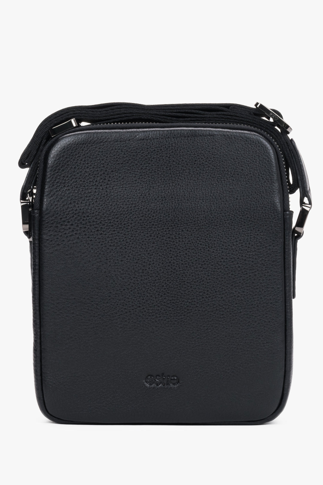 Men's Black Shoulder Bag made of Pebbled Genuine Leather Estro ER00120403.