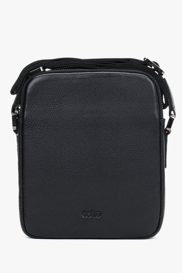Men's Black Shoulder Bag made of Pebbled Genuine Leather Estro ER00120403.