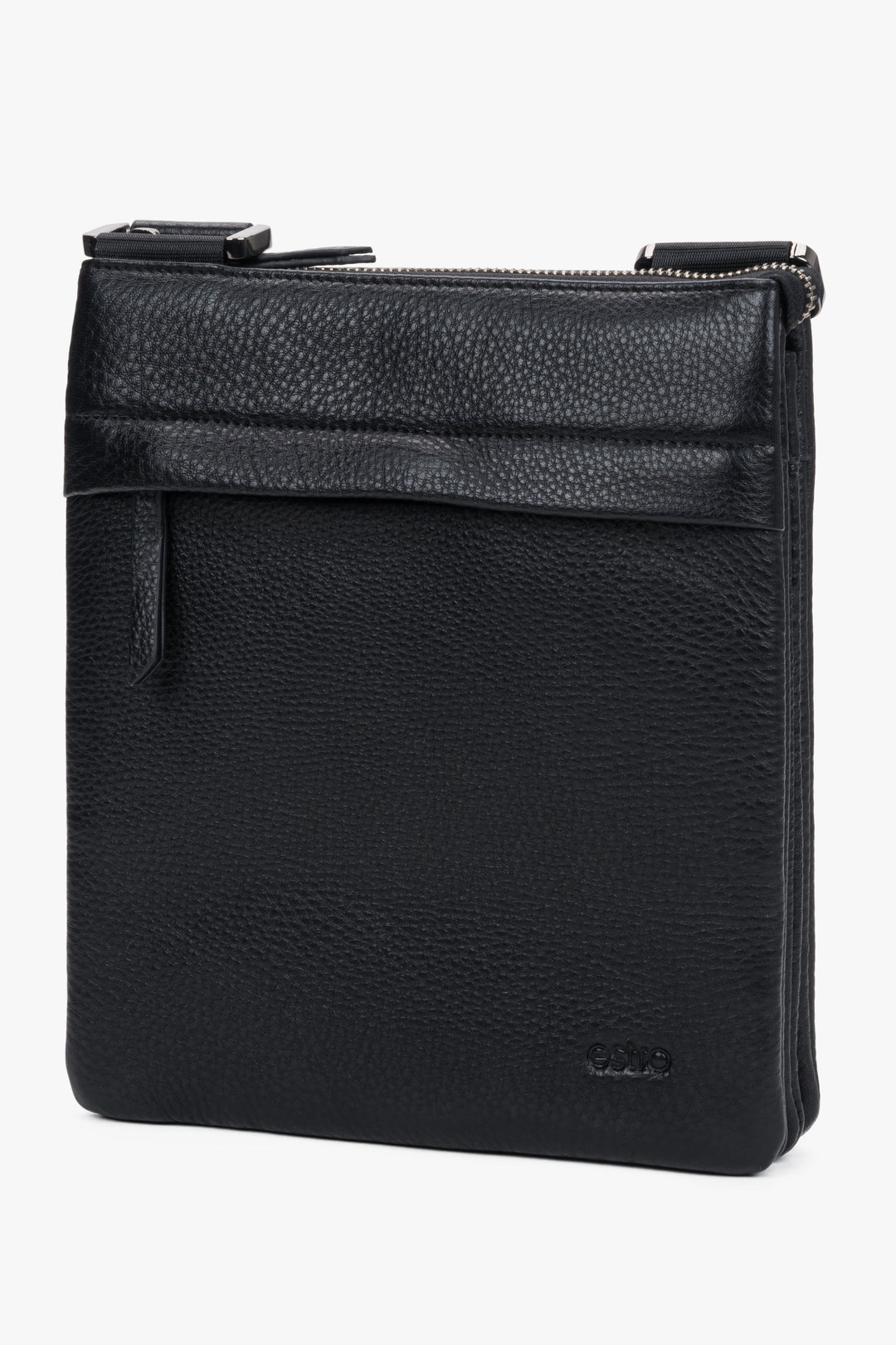 Elegant men’s crossbody pouch bag Estro made of black genuine leather.