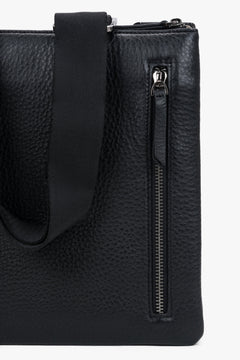 Classic black leather crossbody pouch bag for men by Estro.