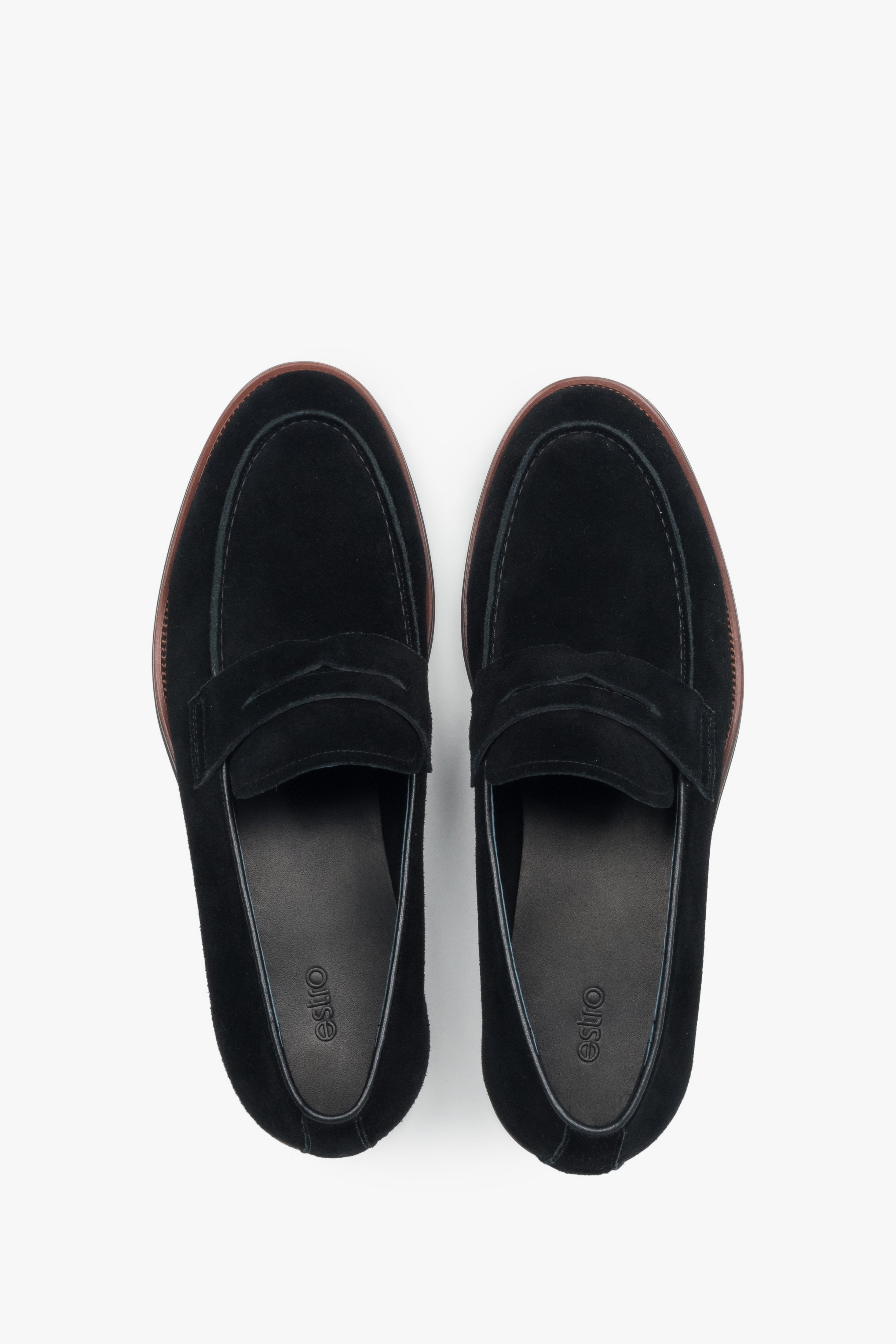 Men’s loafers, soft, black, in genuine velour, Estro.