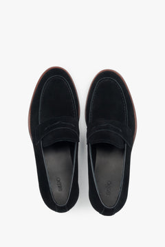 Men’s loafers, soft, black, in genuine velour, Estro.