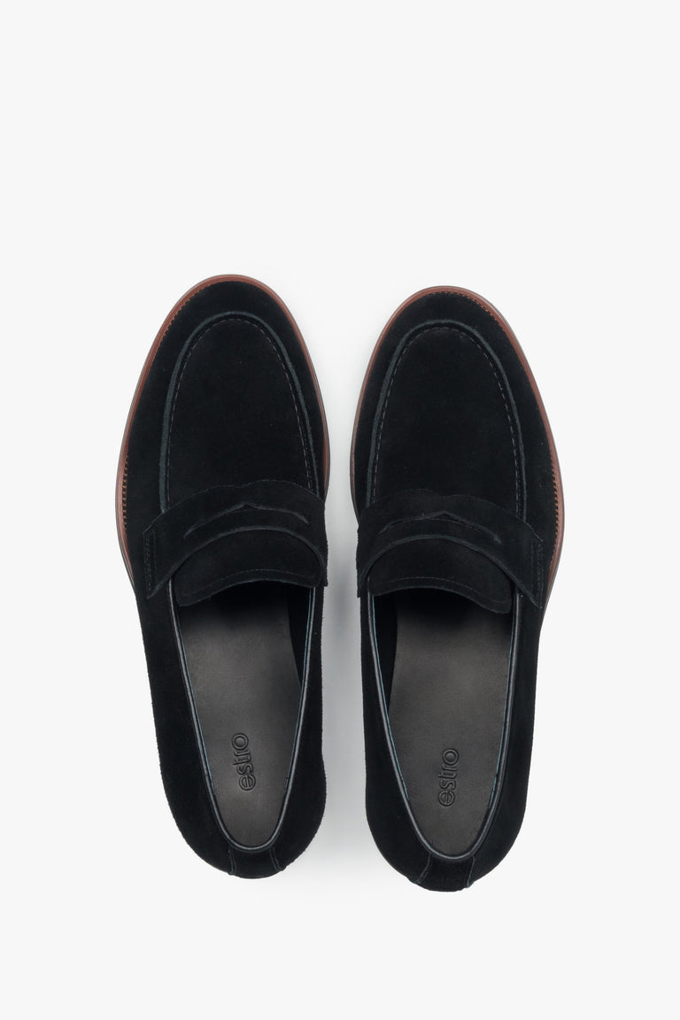 Men’s loafers, soft, black, in genuine velour, Estro.