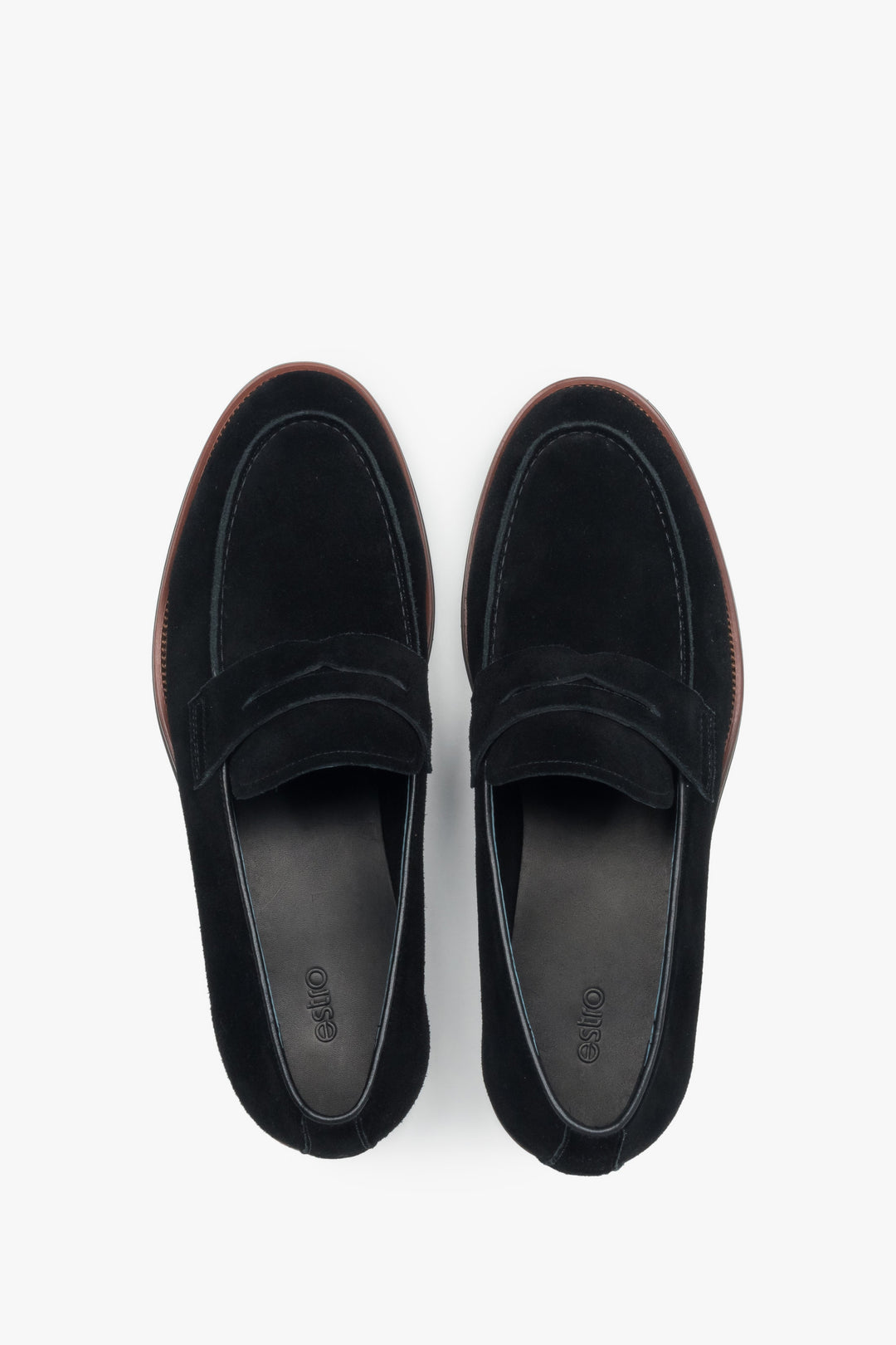 Men’s loafers, soft, black, in genuine velour, Estro.