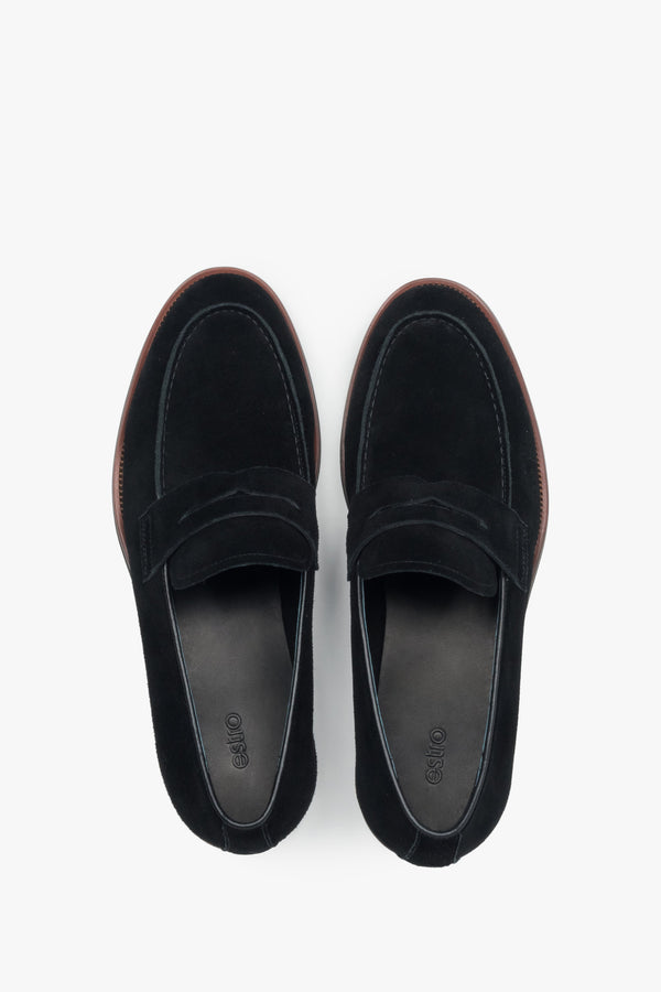 Men’s loafers, soft, black, in genuine velour, Estro.