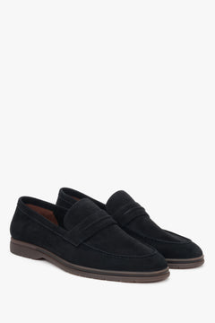 Men’s loafers, black, made of natural velour on a soft sole, Estro.