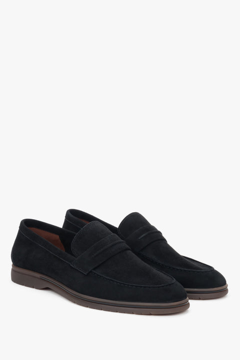 Men’s loafers, black, made of natural velour on a soft sole, Estro.