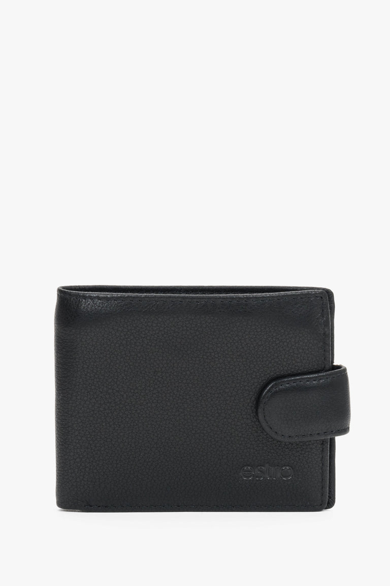 Men's Black Wallet made of Genuine Leather with Strap Closure Estro ER00120435.