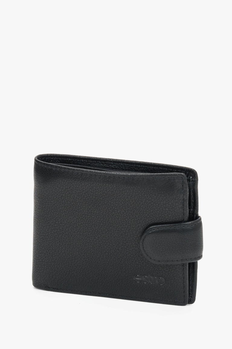 Men’s wallet, black, genuine leather, strap closure, Estro.