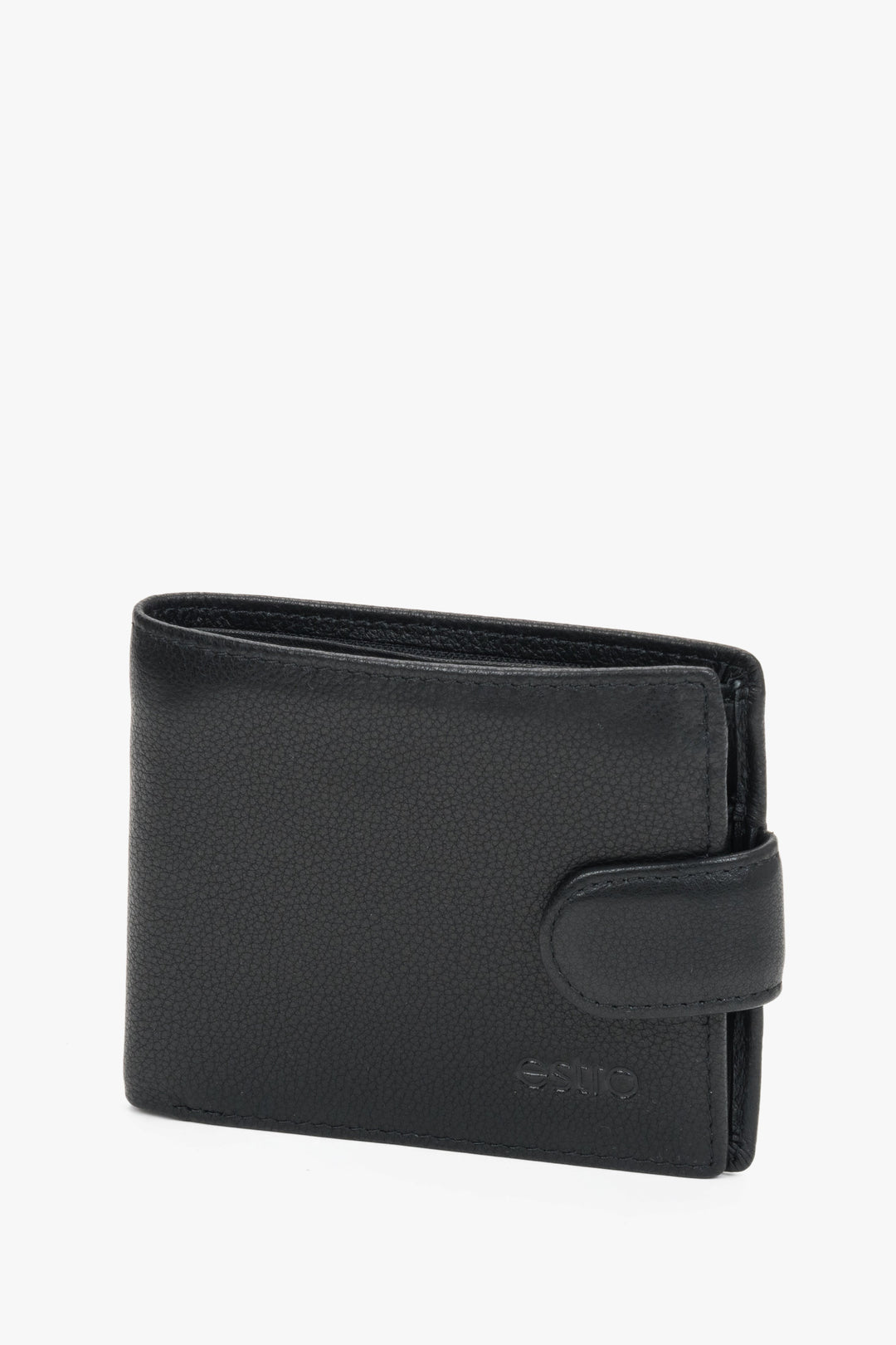 Men’s wallet, black, genuine leather, strap closure, Estro.