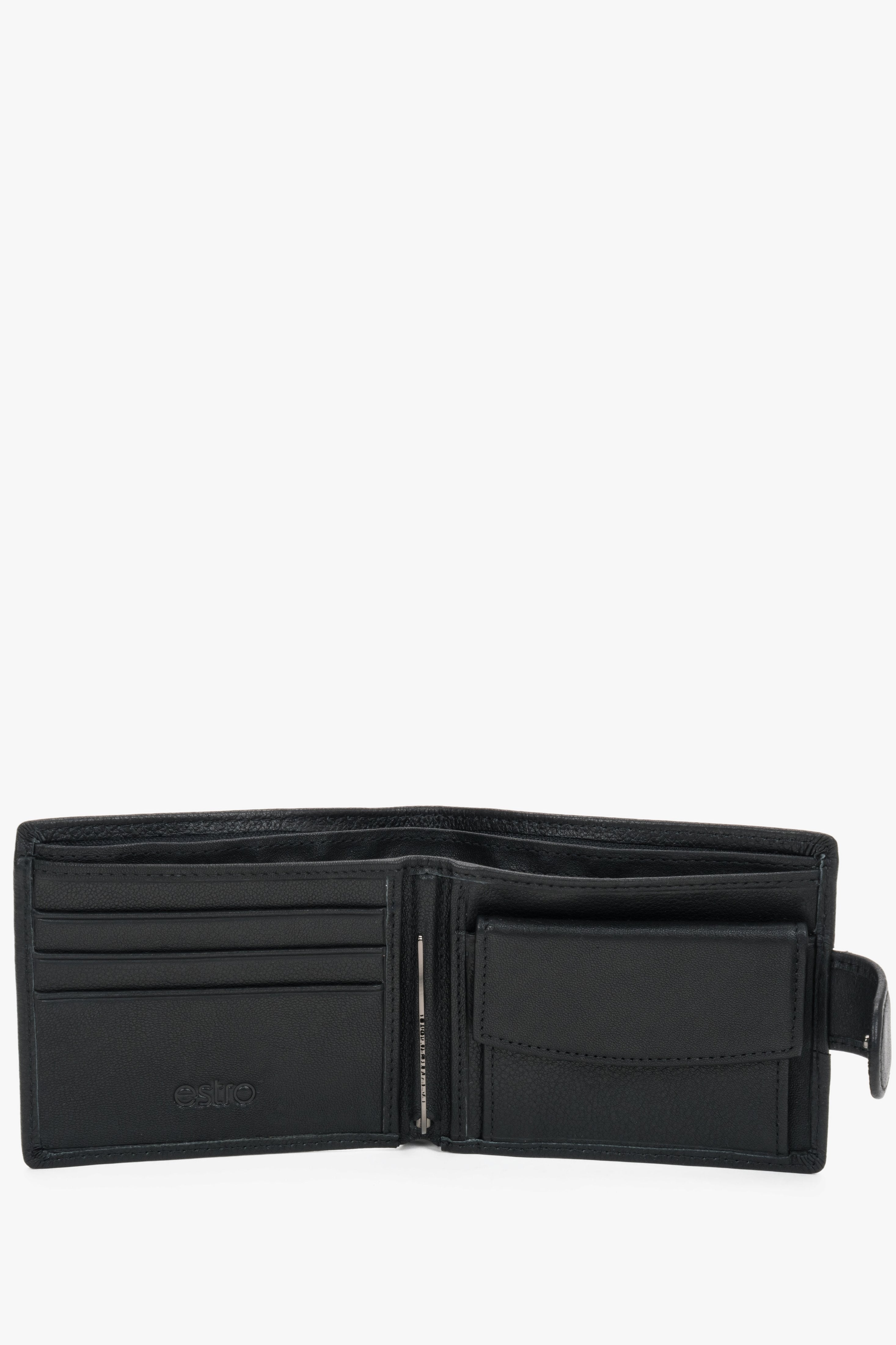 Genuine leather black men’s wallet with strap closure Estro.