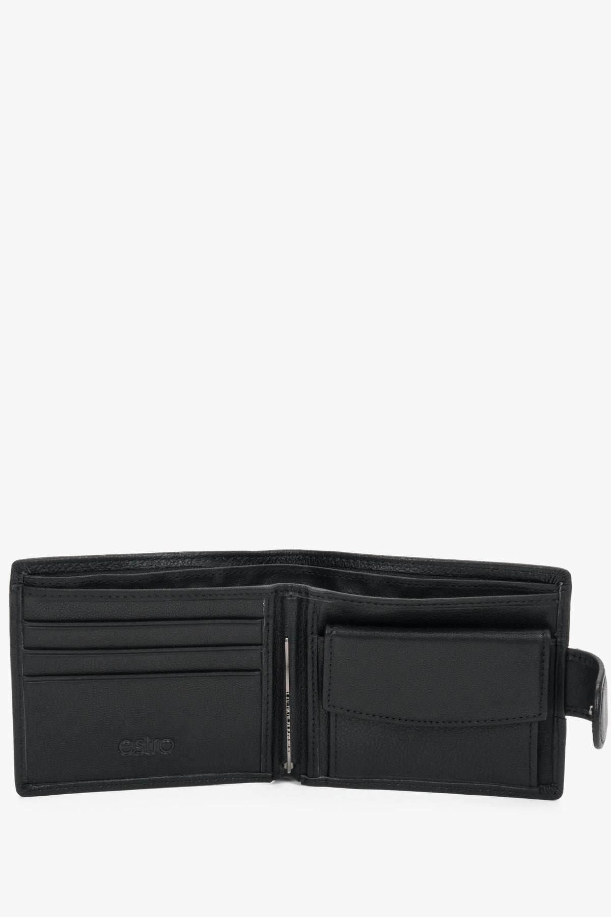 Genuine leather black men’s wallet with strap closure Estro.
