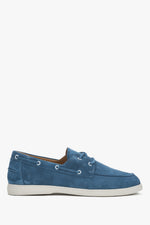 Men's Blue Boat Loafers made of Premium Italian Genuine Velour Estro ER00119620.