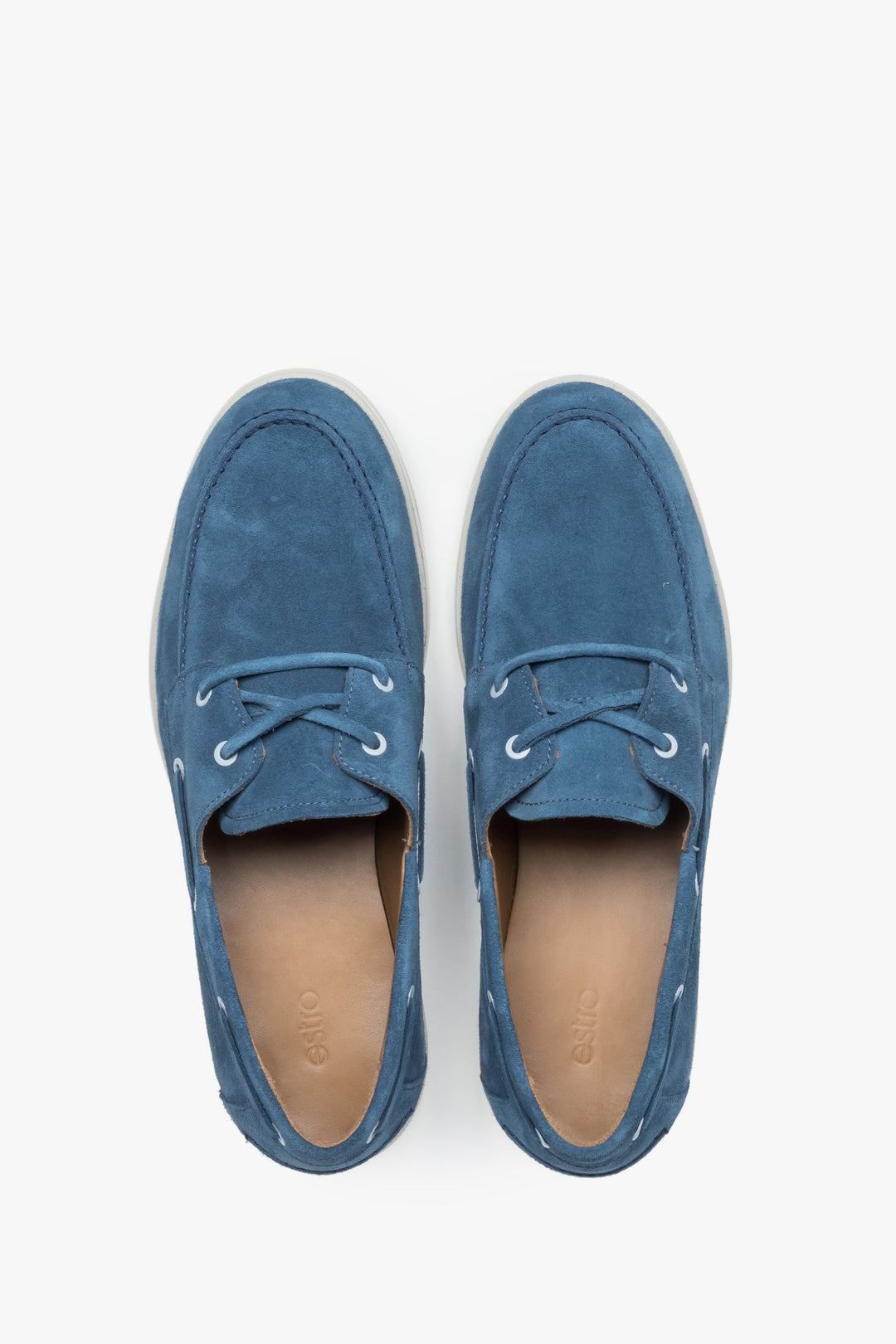 Men’s boat-style loafers, blue, made of premium Italian natural velour, Estro.