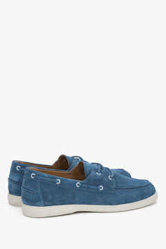 Blue men’s boat-style loafers Estro made of premium Italian natural velour.