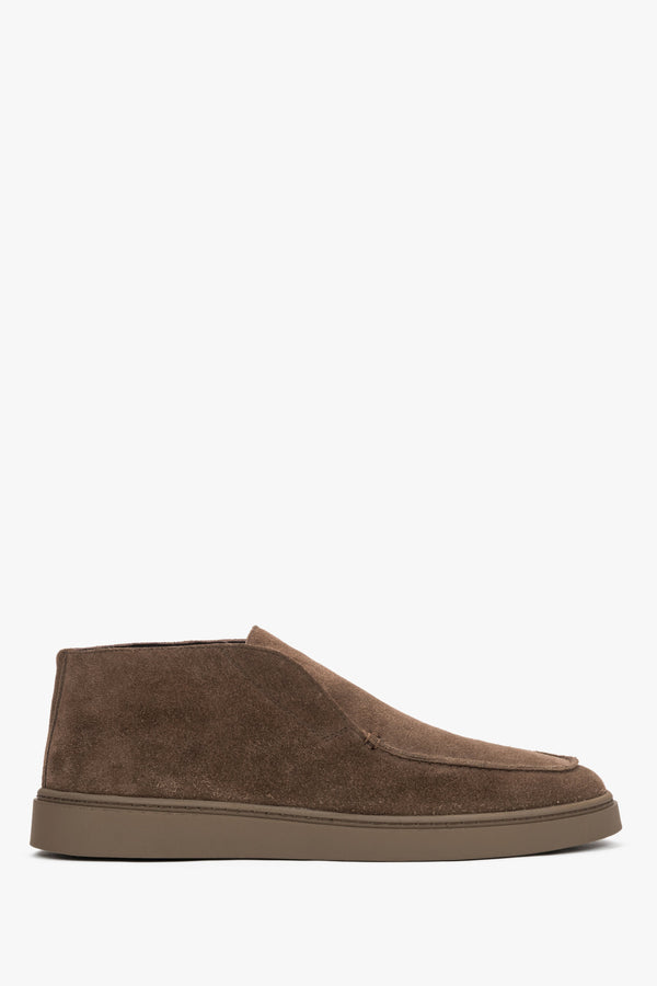 Men's Brown High-Top Moccasins made of Premium Italian Genuine Velour Estro ER00120687.