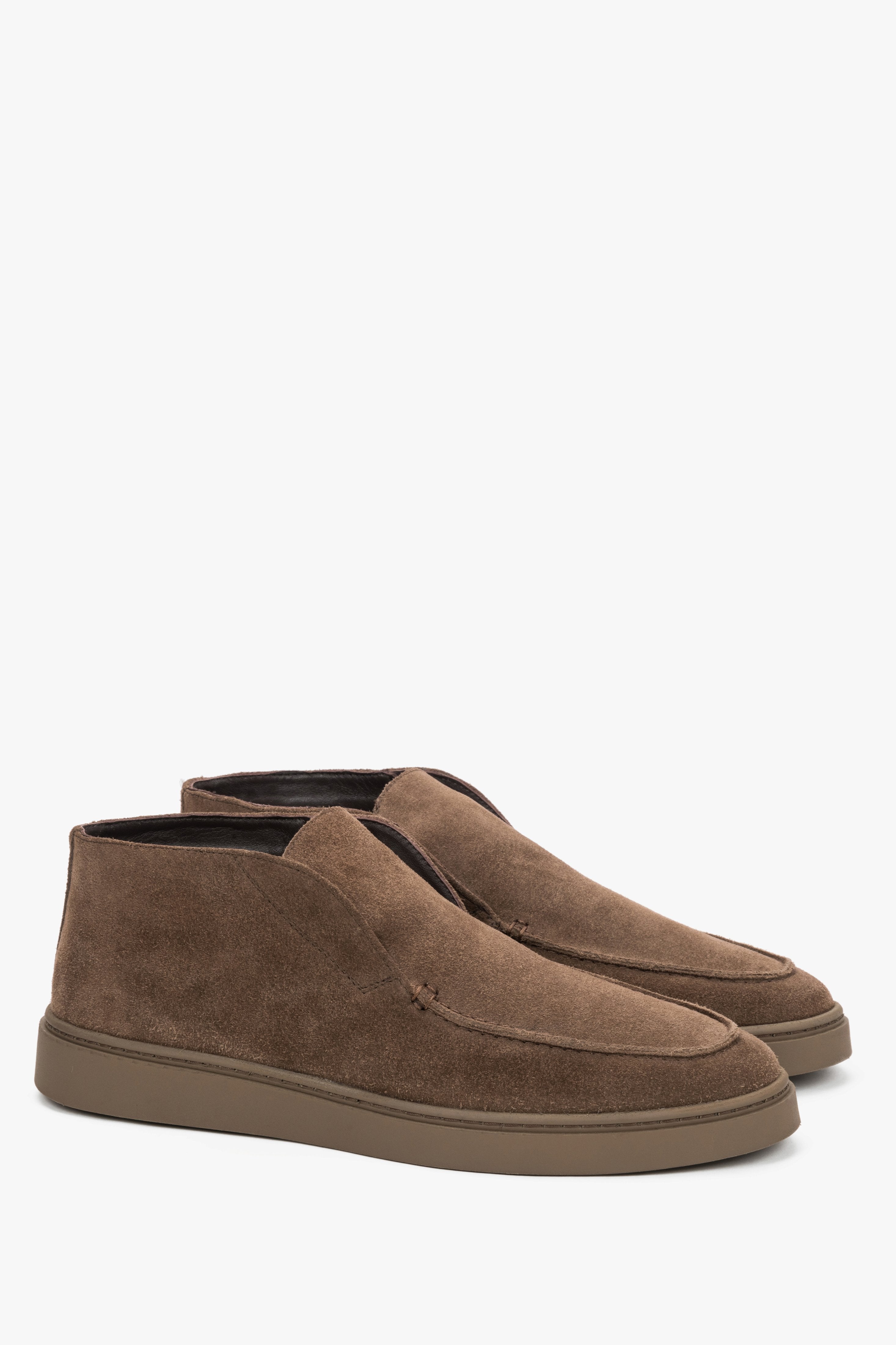 Men's Brown High-Top Loafers in Premium Italian Natural Velour.