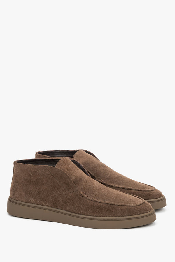 Men's Brown High-Top Loafers in Premium Italian Natural Velour.