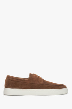 Men's Brown Lace-up Moccasins in Premium Italian Genuine Velour Estro ER00119025.